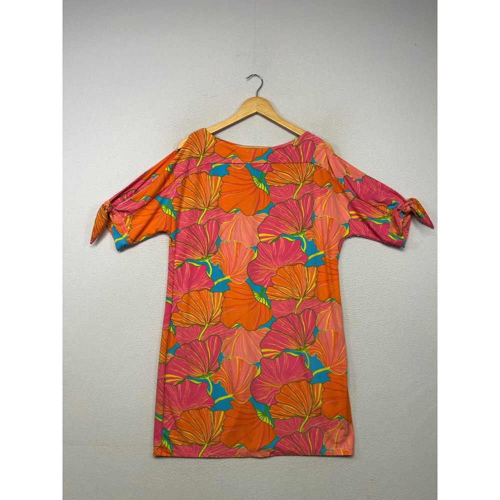 Retro Mod Trina Turk Womens Large Pink Orange Floral Cold Shoulder Shift Dress